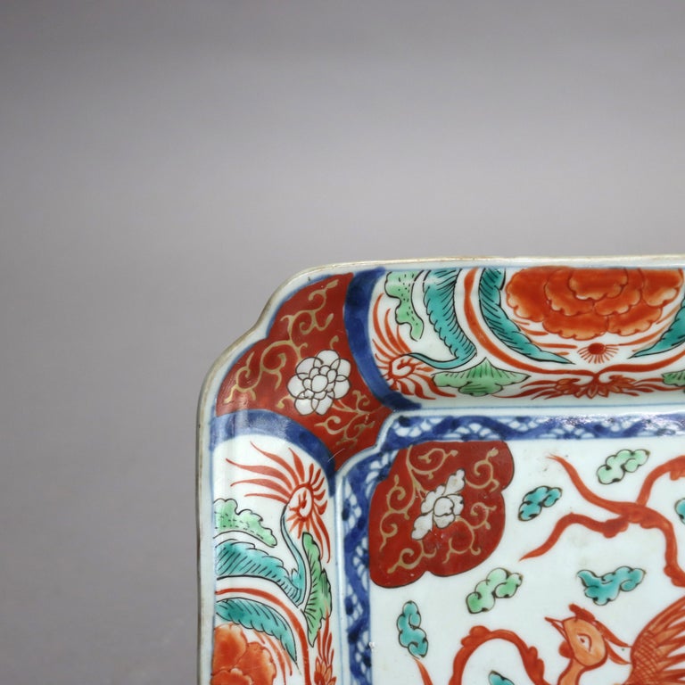 Antique Japanese Imari Porcelain Square Plate with Phoenix C1910