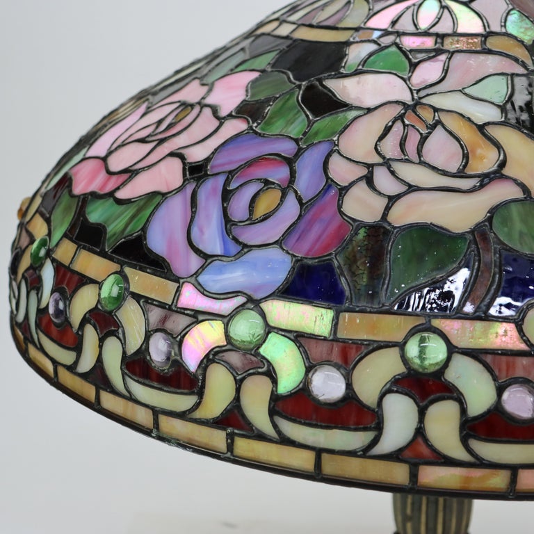 Arts & Crafts Leaded Stained Glass Table Lamp 20thC