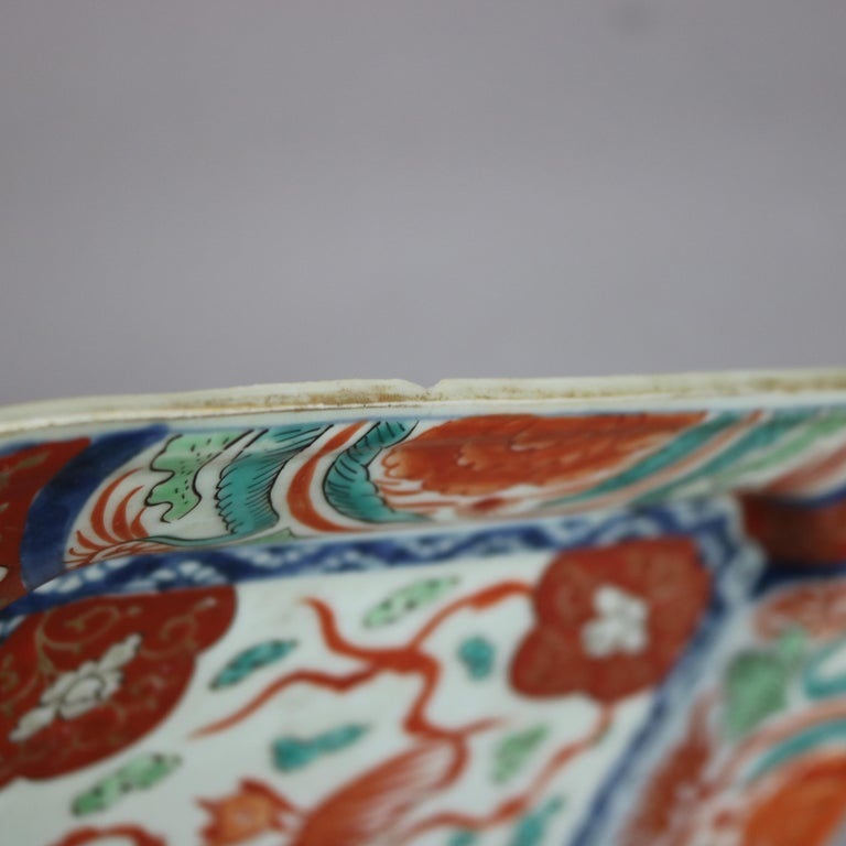 Antique Japanese Imari Porcelain Square Plate with Phoenix C1910