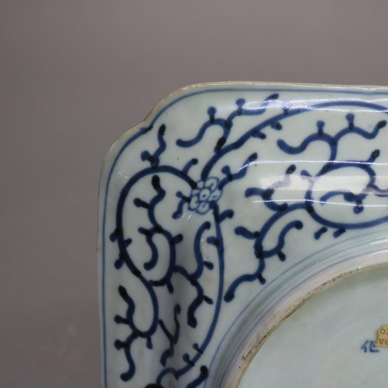 Antique Japanese Imari Porcelain Square Plate with Phoenix C1910