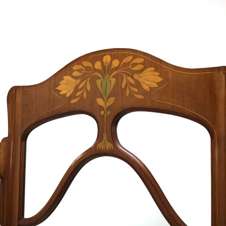Antique Louis Majorelle Art Nouveau Mahogany Dressing Mirror & Floral Marquetry