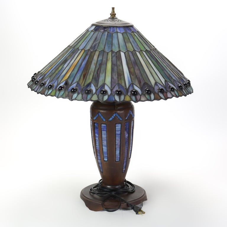 Arts & Crafts Leaded Stained Glass Table Lamp 20thC