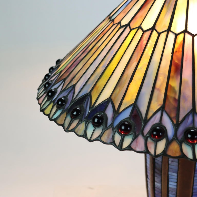 Arts & Crafts Leaded Stained Glass Table Lamp 20thC