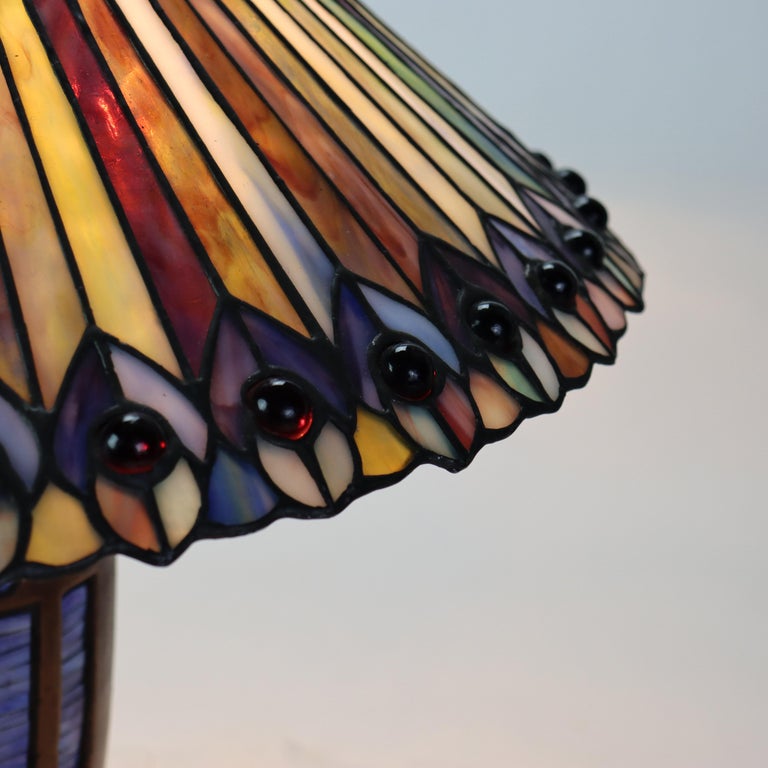 Arts & Crafts Leaded Stained Glass Table Lamp 20thC