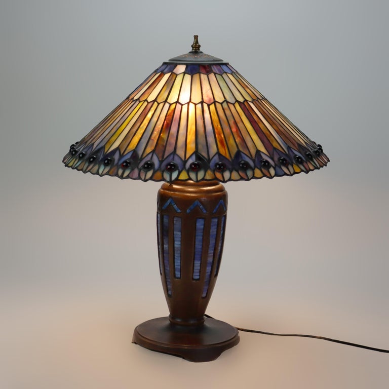 Arts & Crafts Leaded Stained Glass Table Lamp 20thC