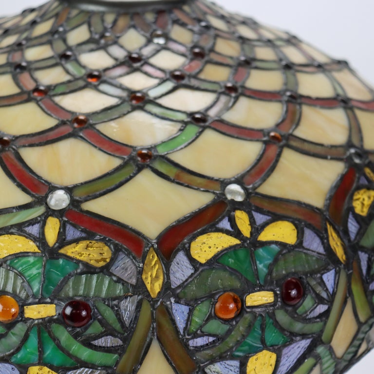 Arts & Crafts Leaded Stained Glass Table Lamp 20thC