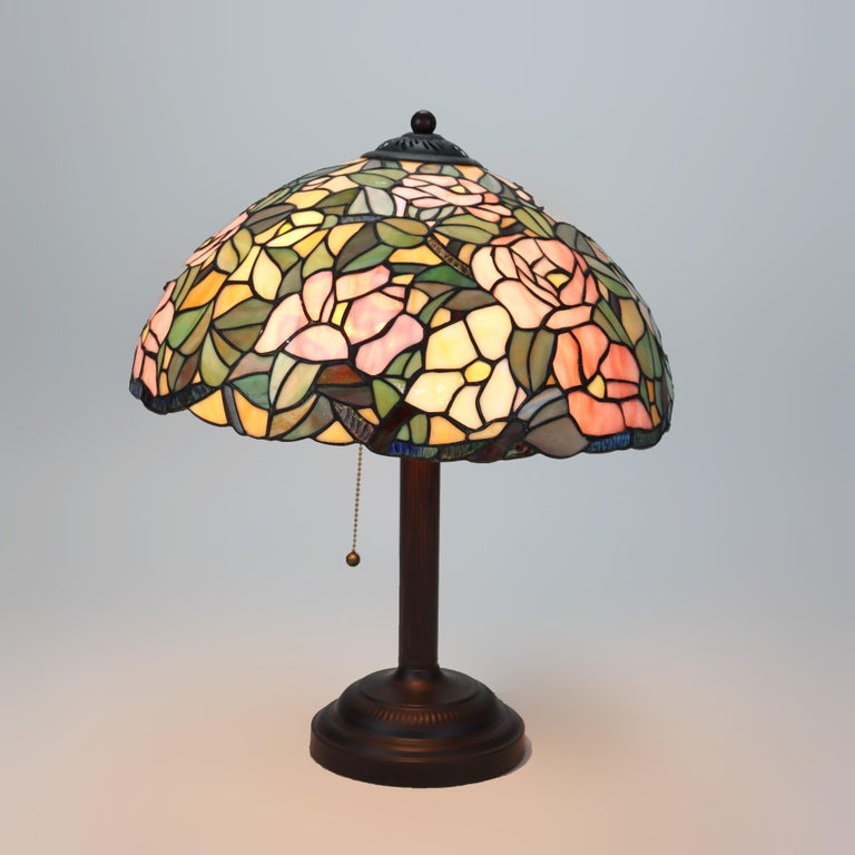 Arts & Crafts Leaded Stained Glass Table Lamp 20thC