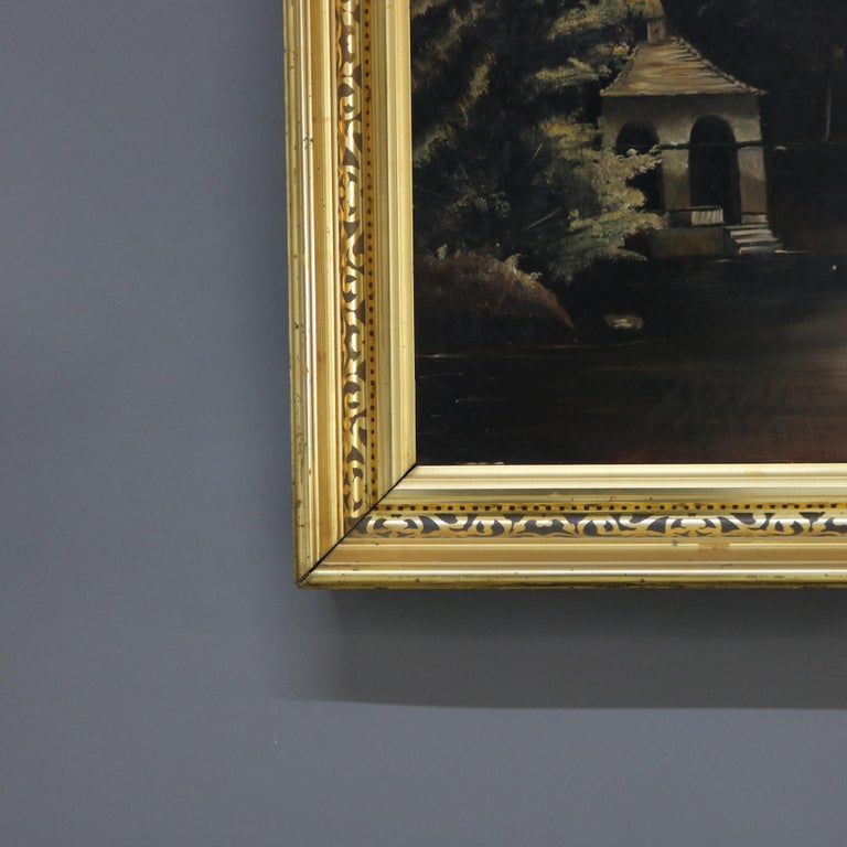 Antique Thomas Chambers School Oil on Canvas Lake Scene by Julia Cramer Gerling