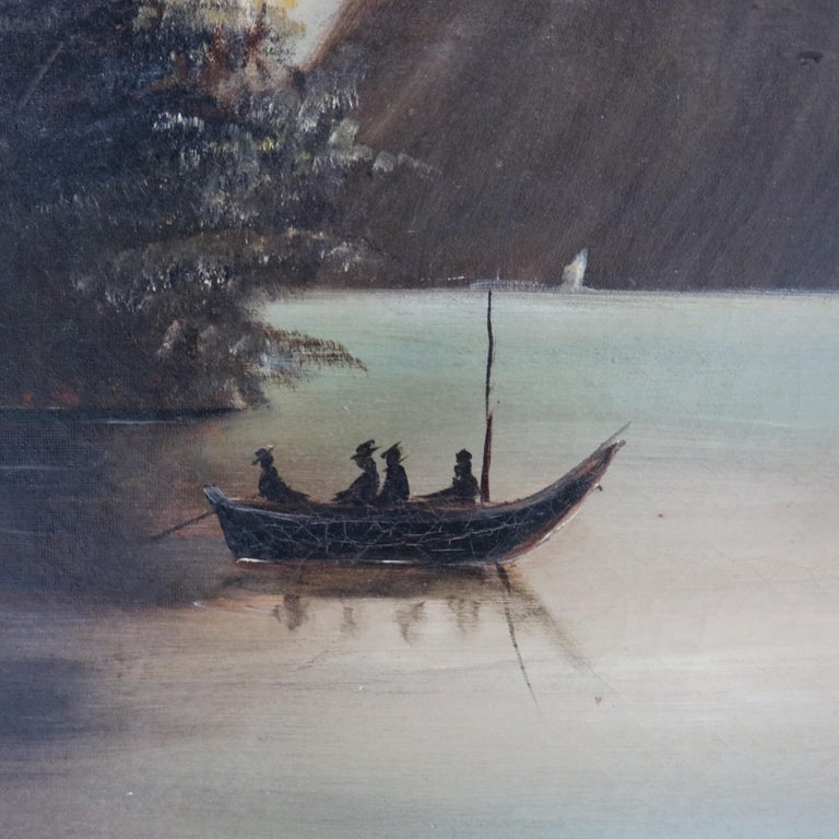 Antique Thomas Chambers School Oil on Canvas Lake Scene by Julia Cramer Gerling