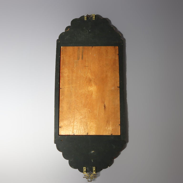 Antique Asian Chinoiserie Decorated Carved in Relief & Polychromed Mirror 20th C