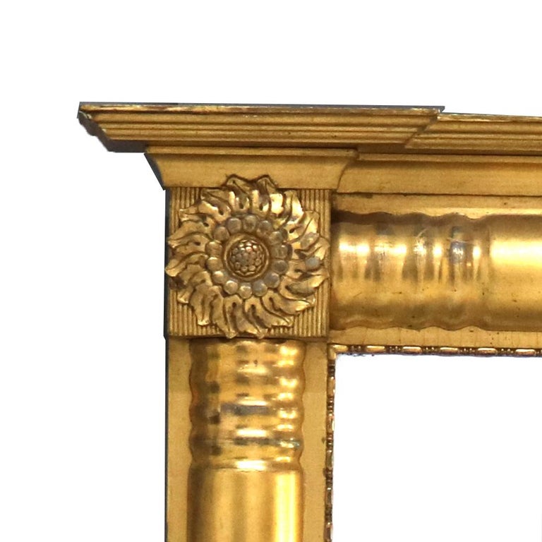 Large American Empire First Finish Giltwood Triptych Over Mantle Mirror 19thC