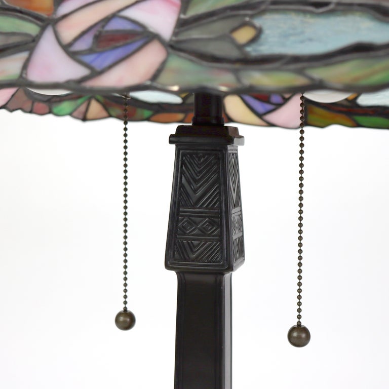 Arts & Crafts Leaded Stained Glass Table Lamp 20thC