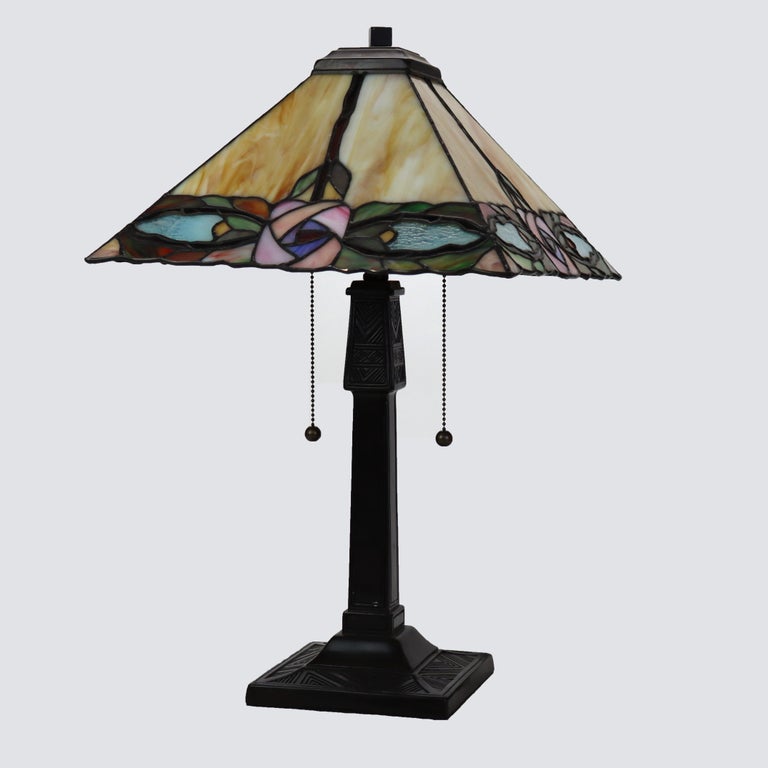 Arts & Crafts Leaded Stained Glass Table Lamp 20thC