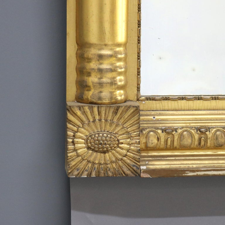 Large American Empire First Finish Giltwood Triptych Over Mantle Mirror 19thC