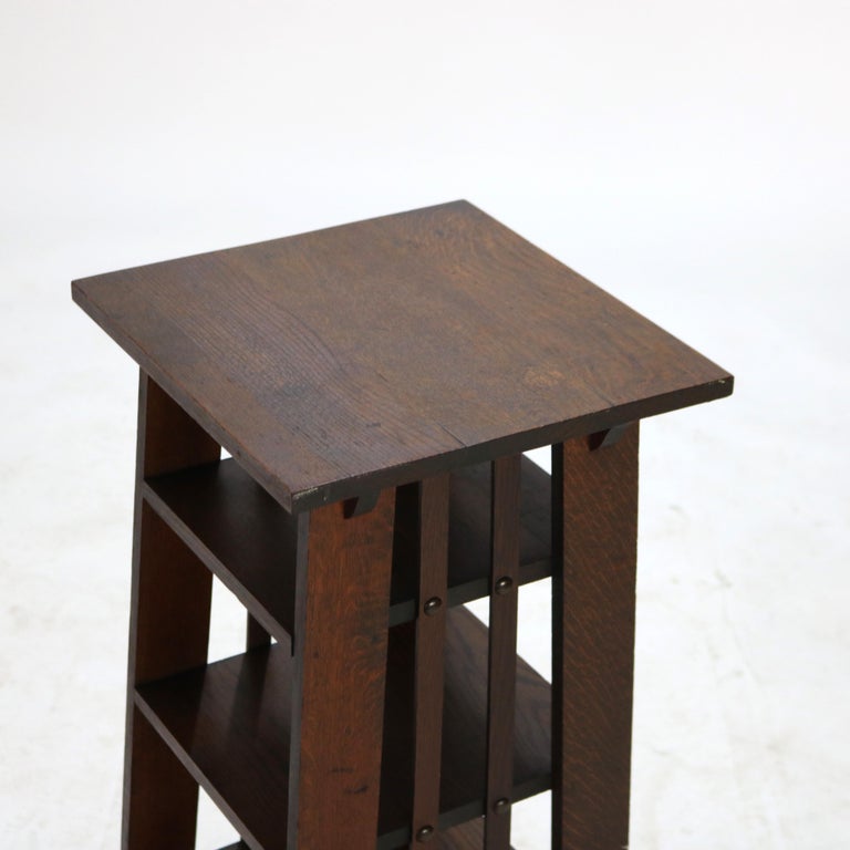 Antique Stickley School Arts & Crafts Mission Oak Slat Sided Magazine Rack C1920