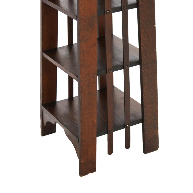 Antique Stickley School Arts & Crafts Mission Oak Slat Sided Magazine Rack C1920