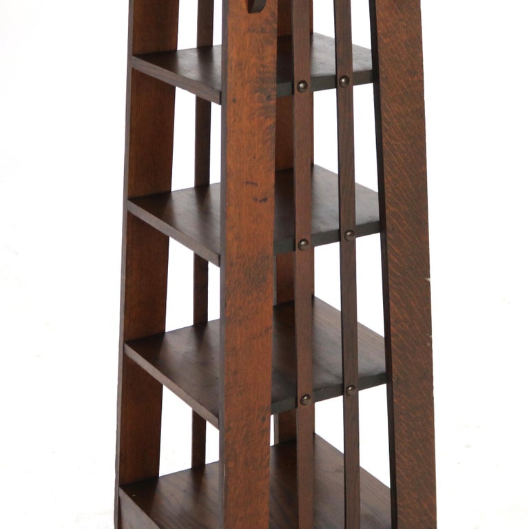 Antique Stickley School Arts & Crafts Mission Oak Slat Sided Magazine Rack C1920