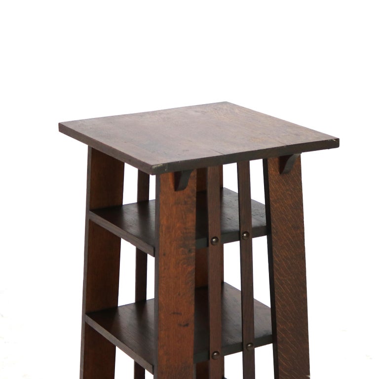 Antique Stickley School Arts & Crafts Mission Oak Slat Sided Magazine Rack C1920