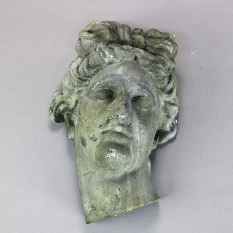 Vintage Classical Plaster Wall Sculpture, Head of Michelangelo's David C1930