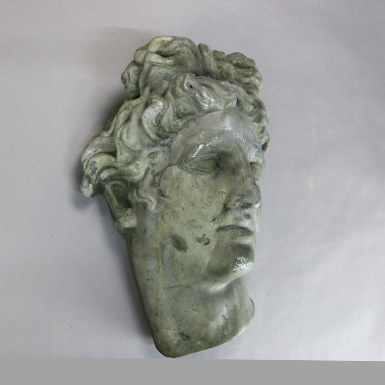 Vintage Classical Plaster Wall Sculpture, Head of Michelangelo's David C1930
