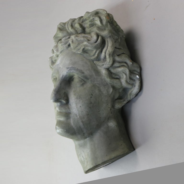 Vintage Classical Plaster Wall Sculpture, Head of Michelangelo's David C1930