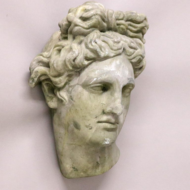 Vintage Classical Plaster Wall Sculpture, Head of Michelangelo's David C1930
