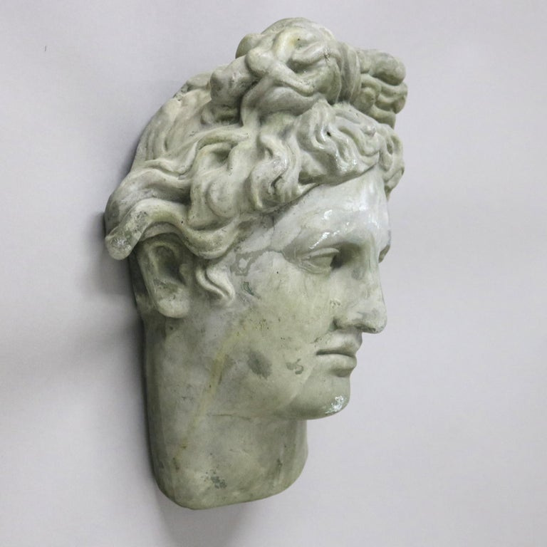 Vintage Classical Plaster Wall Sculpture, Head of Michelangelo's David C1930