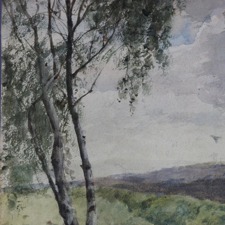 Vintage Landscape Watercolor on Artist Panel of Hillside by Fred Hines, 20th C