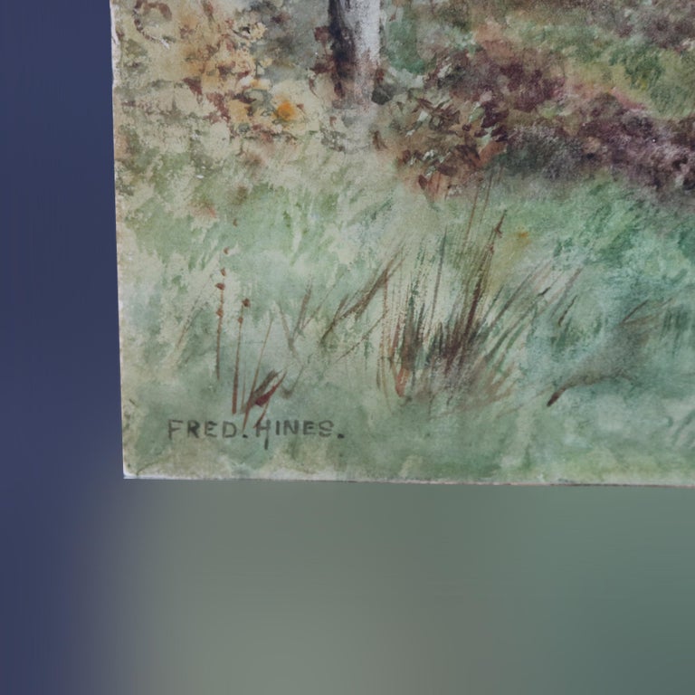 Vintage Landscape Watercolor on Artist Panel of Hillside by Fred Hines, 20th C