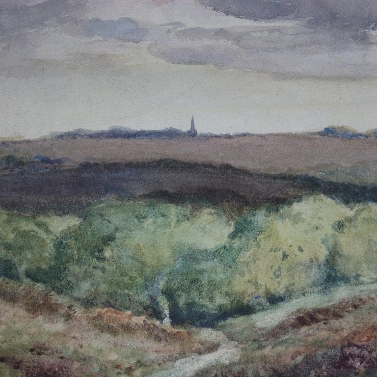 Vintage Landscape Watercolor on Artist Panel of Hillside by Fred Hines, 20th C