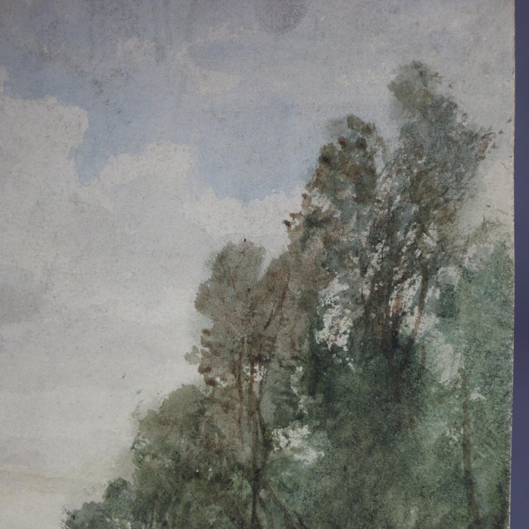 Vintage Landscape Watercolor on Artist Panel of Hillside by Fred Hines, 20th C