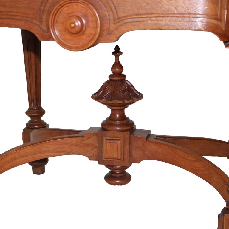 Antique Renaissance Revival Walnut Rouge Marble Parlor Table & Picture Frame Top