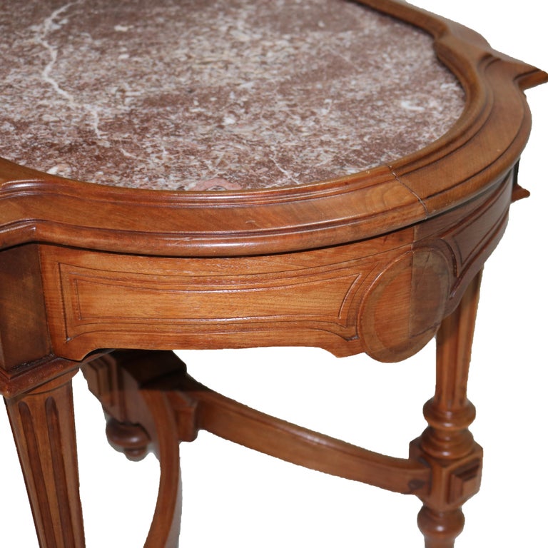Antique Renaissance Revival Walnut Rouge Marble Parlor Table & Picture Frame Top