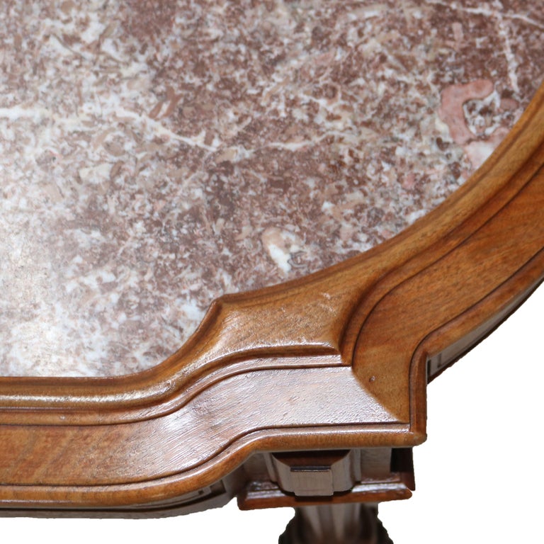 Antique Renaissance Revival Walnut Rouge Marble Parlor Table & Picture Frame Top