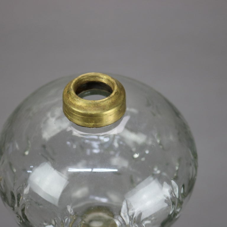 Two Antique Etched & Cut Glass Brass Kerosene Lamps with Marble Bases C1880