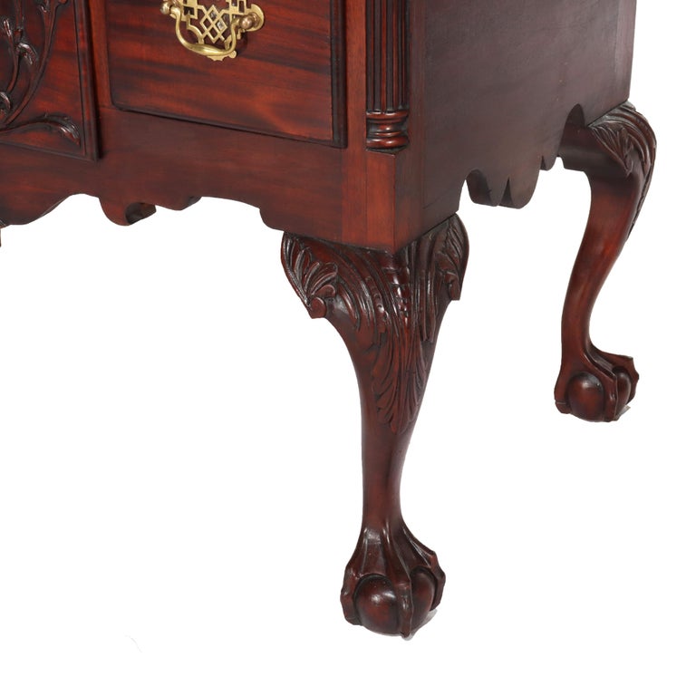 Antique Chippendale Low Boy with Carved Shell & Floral Mahogany C1920