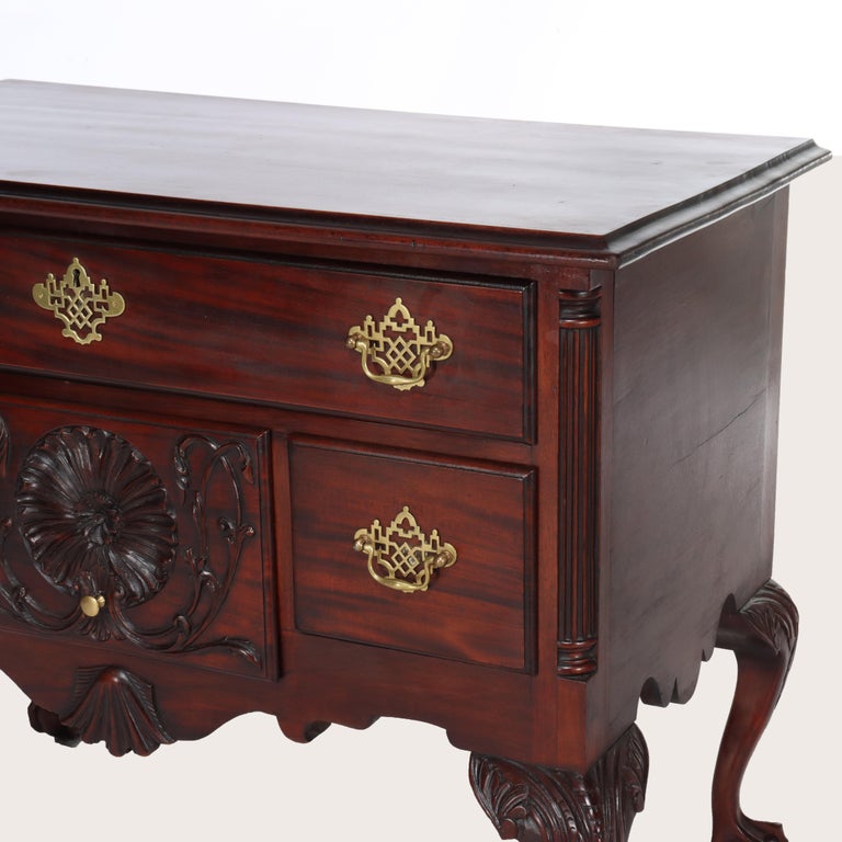 Antique Chippendale Low Boy with Carved Shell & Floral Mahogany C1920