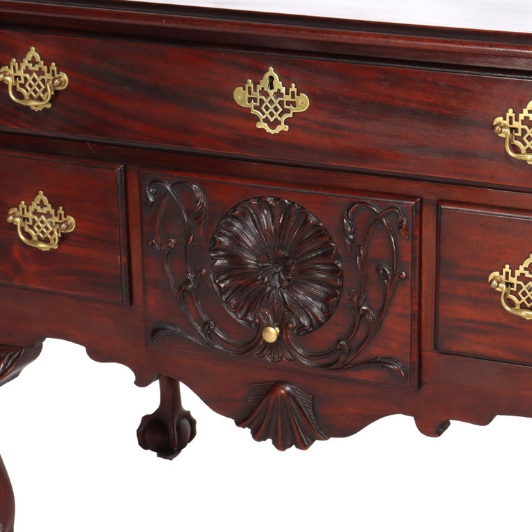 Antique Chippendale Low Boy with Carved Shell & Floral Mahogany C1920