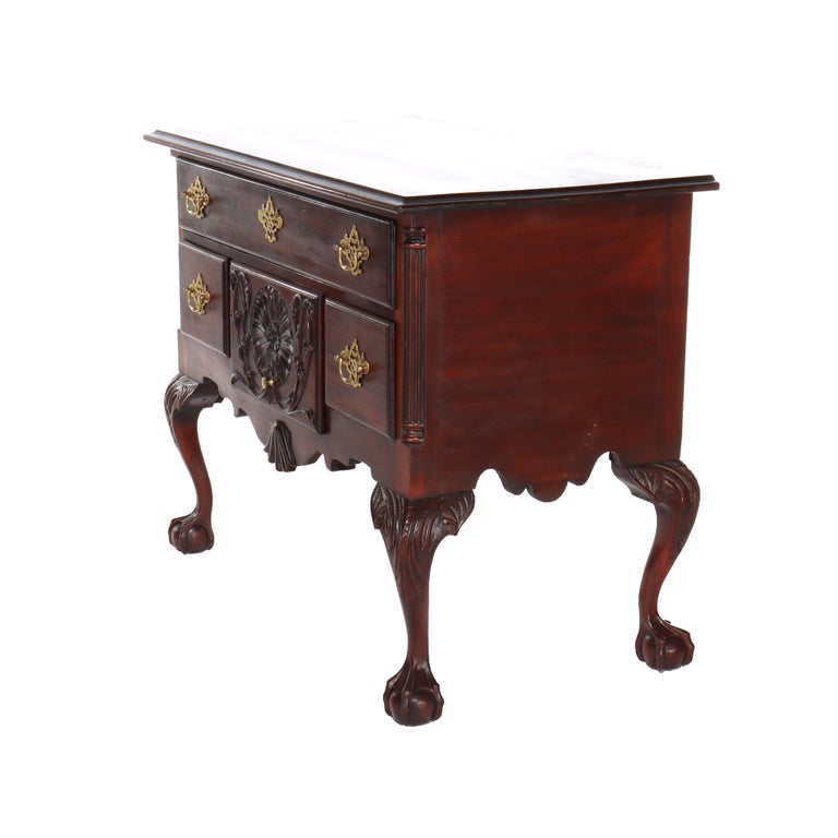 Antique Chippendale Low Boy with Carved Shell & Floral Mahogany C1920