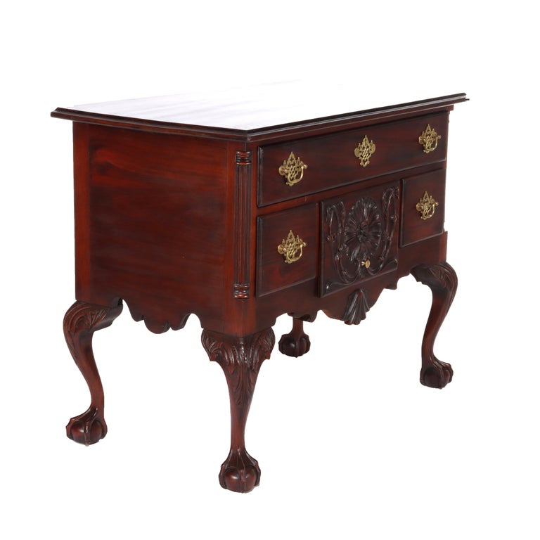 Antique Chippendale Low Boy with Carved Shell & Floral Mahogany C1920