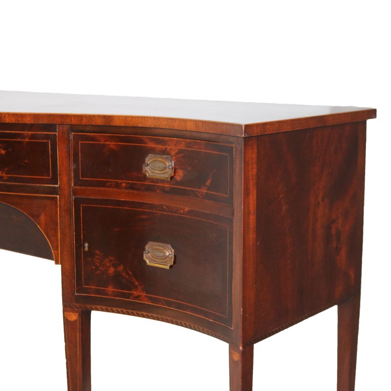 Antique Hepplewhite Flame Mahogany & Satinwood Inlaid & Banded Sideboard C1920