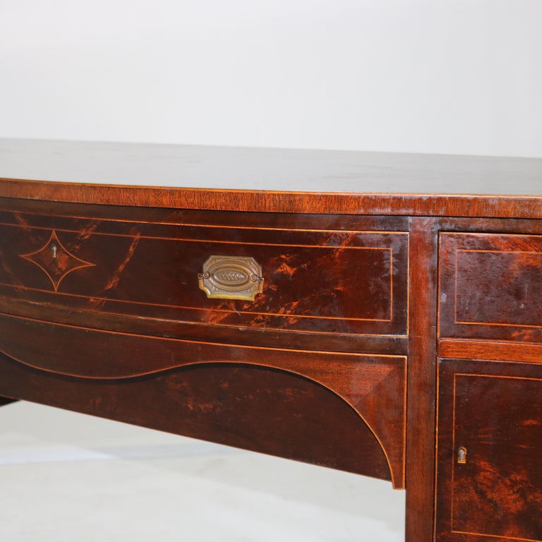 Antique Hepplewhite Flame Mahogany & Satinwood Inlaid & Banded Sideboard C1920