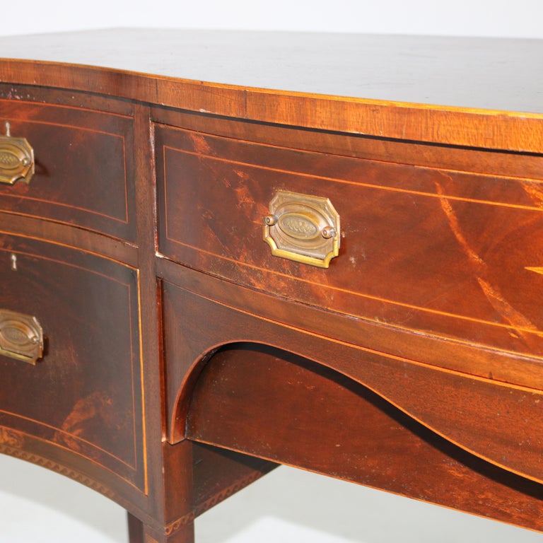 Antique Hepplewhite Flame Mahogany & Satinwood Inlaid & Banded Sideboard C1920