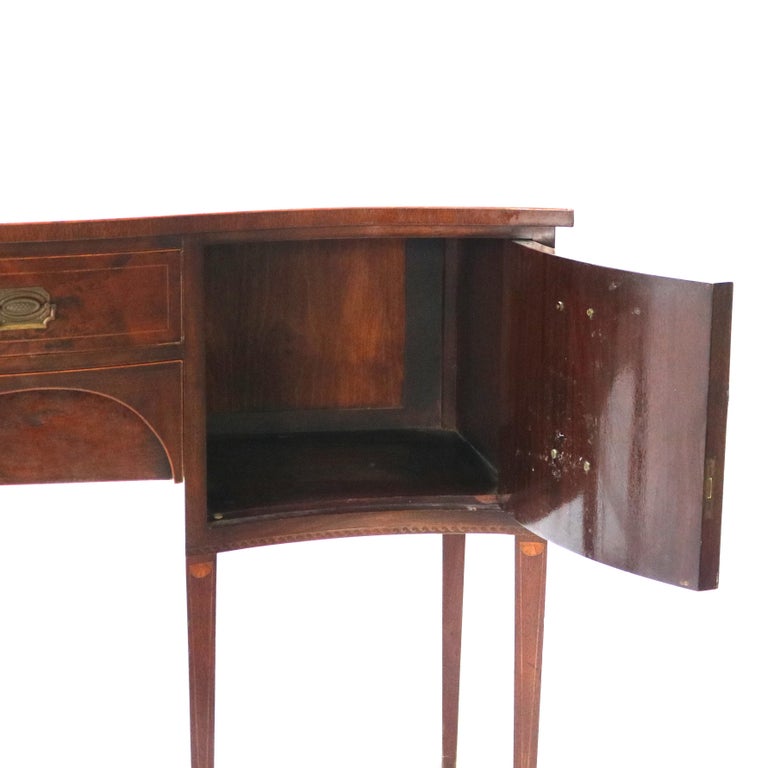 Antique Hepplewhite Flame Mahogany & Satinwood Inlaid & Banded Sideboard C1920