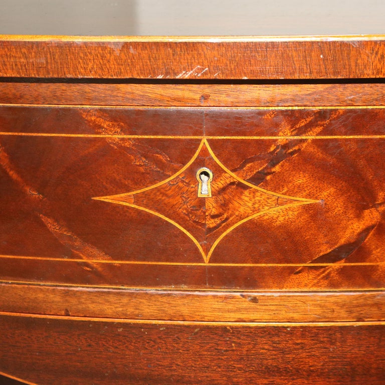 Antique Hepplewhite Flame Mahogany & Satinwood Inlaid & Banded Sideboard C1920