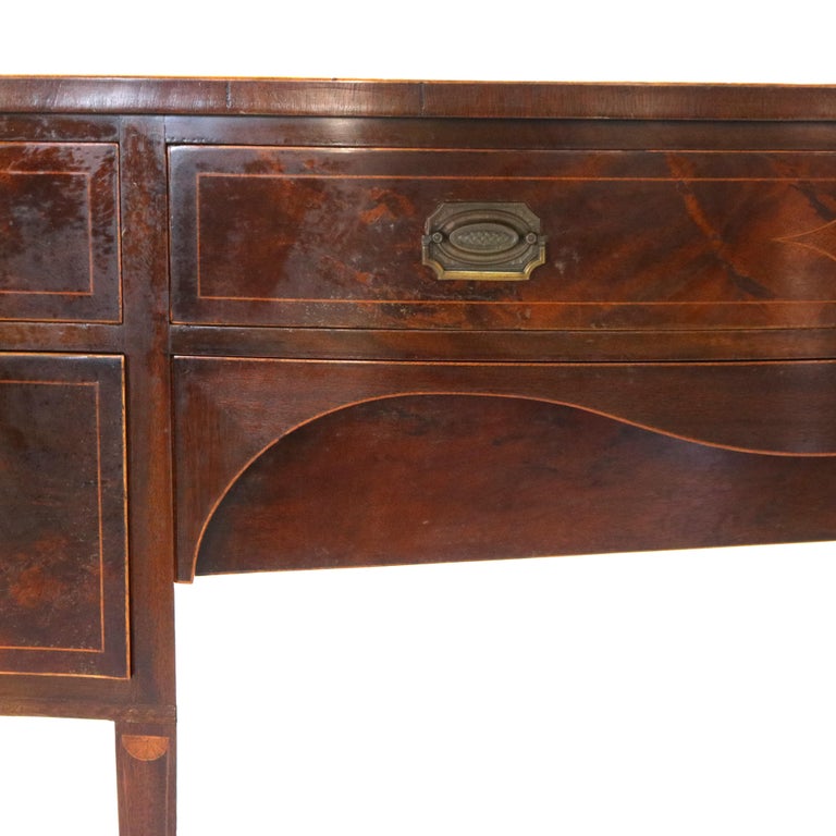 Antique Hepplewhite Flame Mahogany & Satinwood Inlaid & Banded Sideboard C1920
