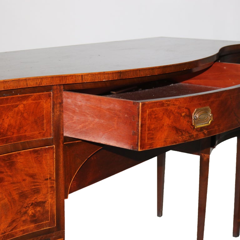 Antique Hepplewhite Flame Mahogany & Satinwood Inlaid & Banded Sideboard C1920