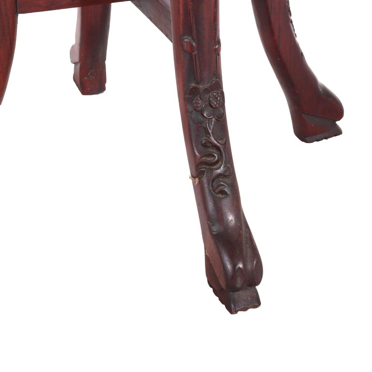 Pair of Antique Chinese Carved Rosewood & Rouge Marble Sculpture Stands C1920