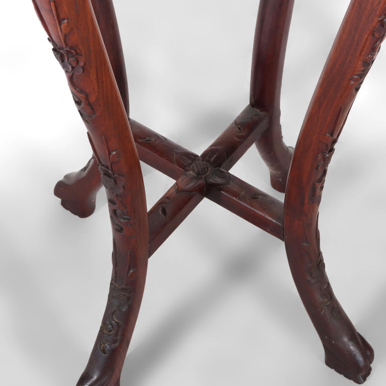 Pair of Antique Chinese Carved Rosewood & Rouge Marble Sculpture Stands C1920