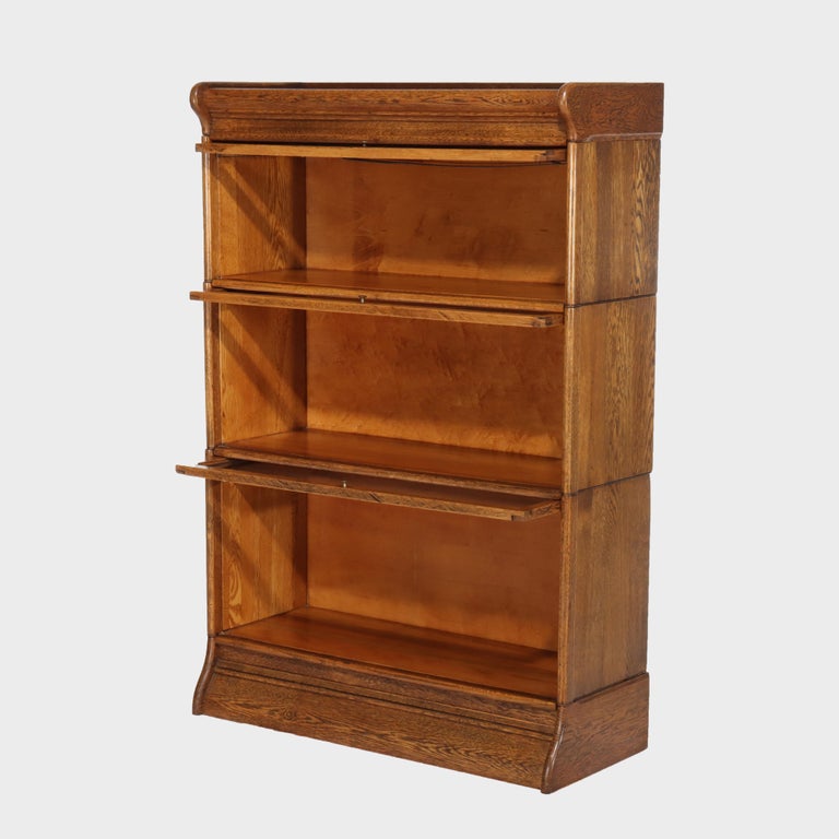 Antique Globe Wernicke School Oak Three Stack Bookcase C1920